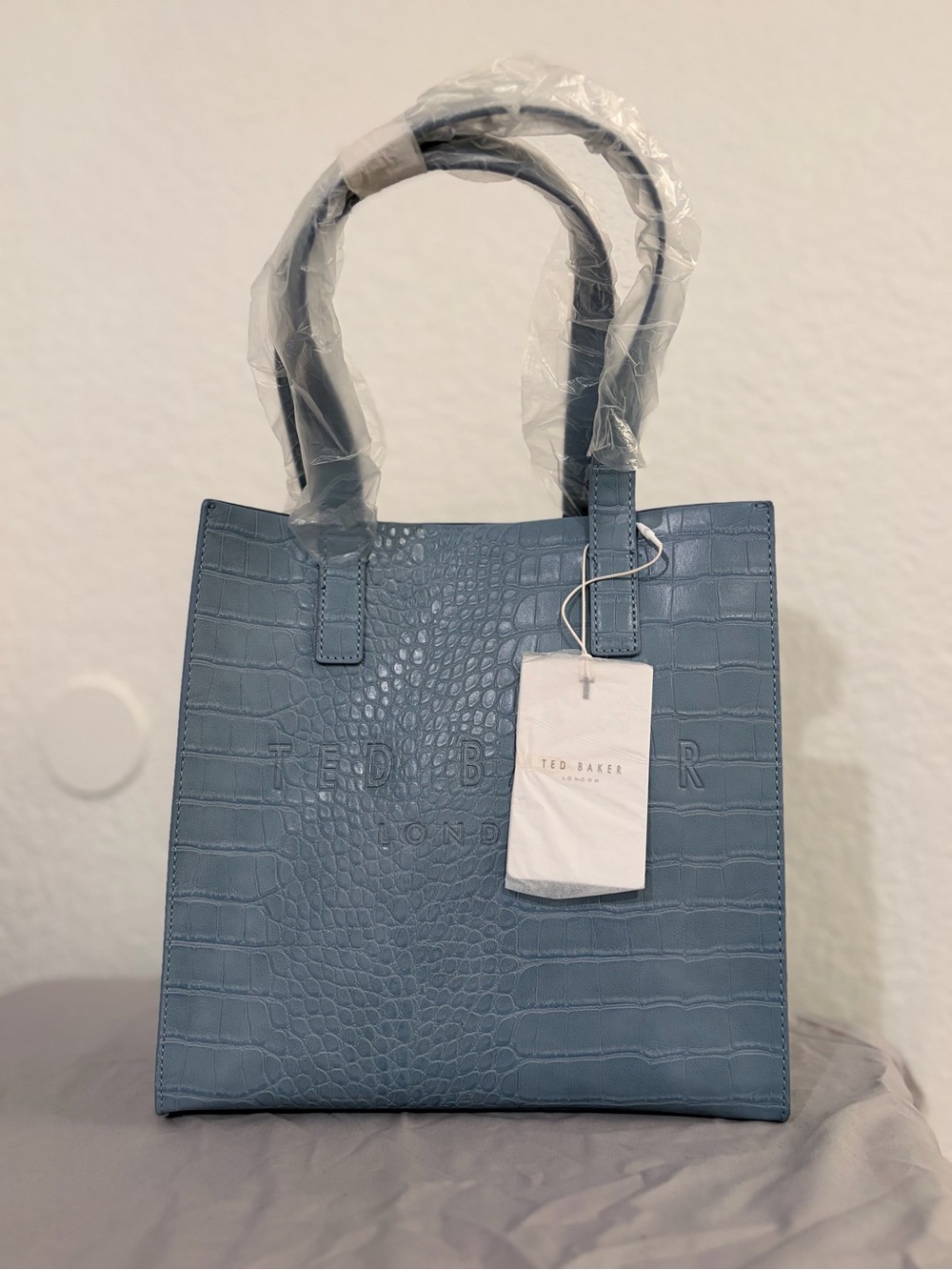 Ted Baker Dusty Blue Croc-Embossed Tote